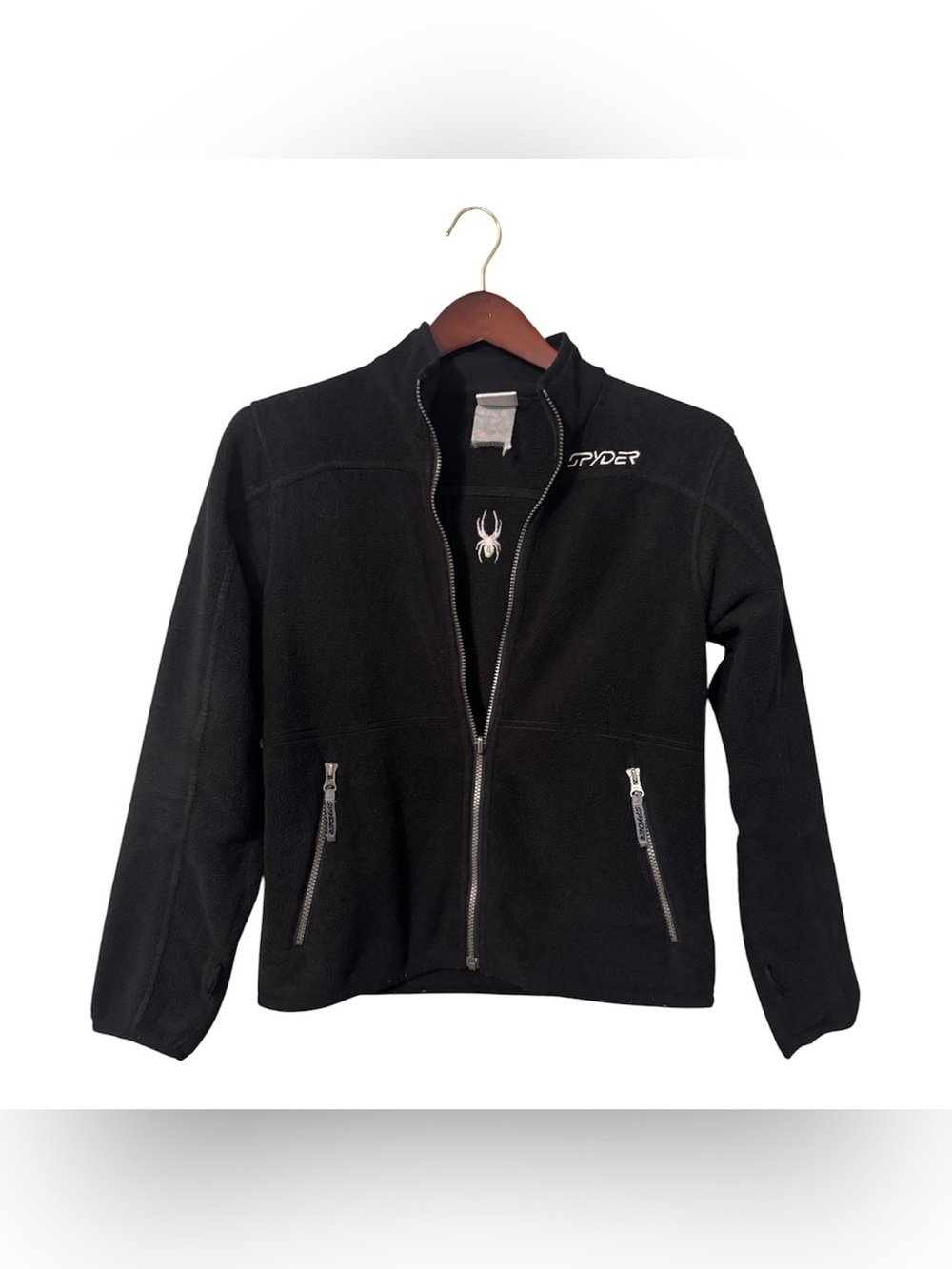 Spyder Black Full Zip Performance Fleece Jacket Men's Small Y2K Gorpcore - Picture 2 of 13